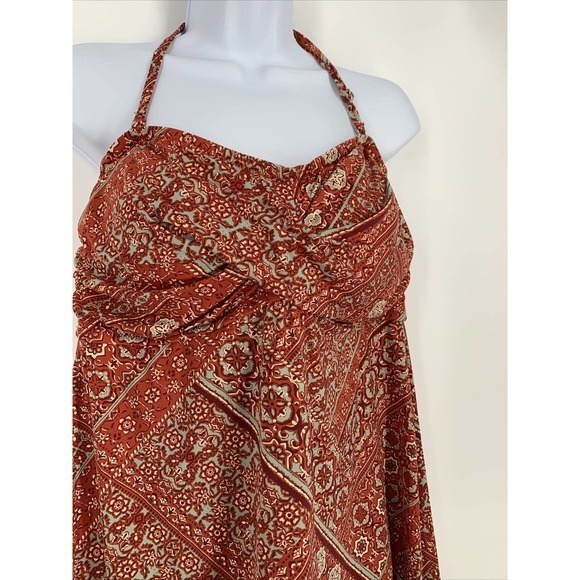 Garnet Hill Swimsuit Swim Dress New Size 18 Burgundy Green Floral Boho Print - Picture 4 of 12